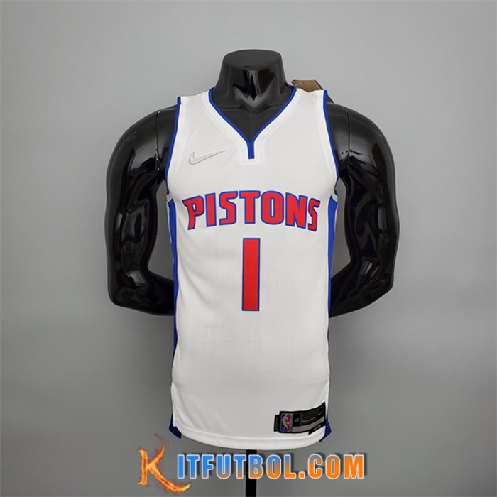 Camisetas Detroit Pistons (Iverson #1) Blanco 75th Anniversary