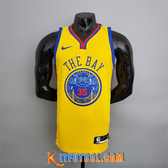 Camisetas Golden State Warriors (Durant #35) 2018 Amarillo Chinese Dragon Robe