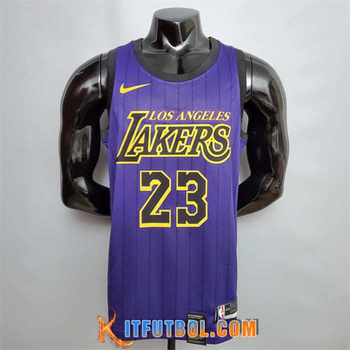 Camisetas Los Angeles Lakers (James #23) Púrpura Encolure Ronde