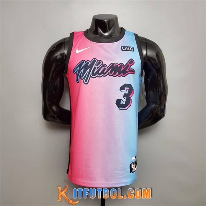 Nueva Camisetas Miami Heat (Wade #3) Rosa/Azul Gradient Color City Edition