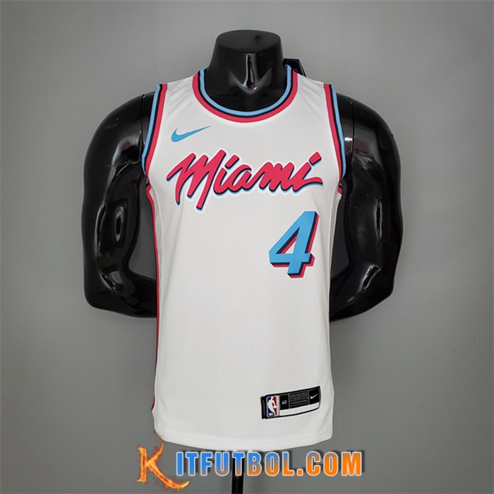 Camisetas Miami Heat (Oladipo #4) Blanco Encolure Ronde