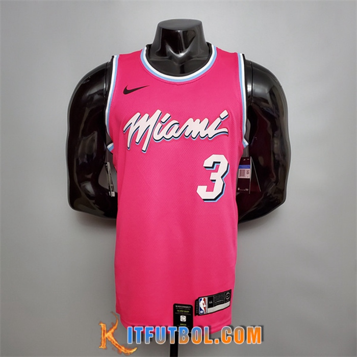 Camisetas Miami Heat (Wade #3) Rosa Encolure Ronde