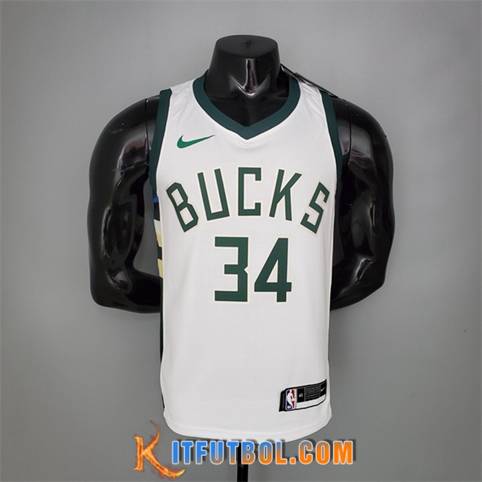 Camisetas Milwaukee Bucks (Antetokounmpo #34) 2021 Primera Blanco
