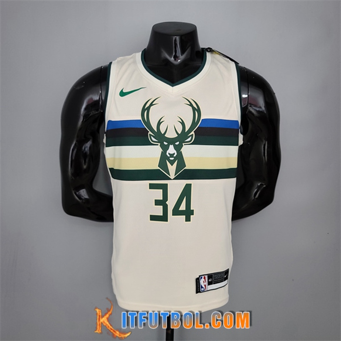 Camisetas Milwaukee Bucks (Antetokounmpo #34) Striped Blanco