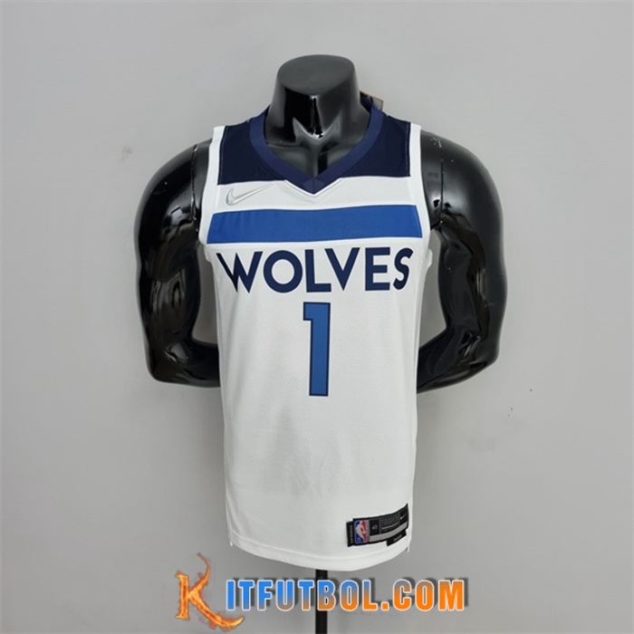 Camisetas Minnesota Timberwolves (Edwards #1) Blanco 75th Anniversary