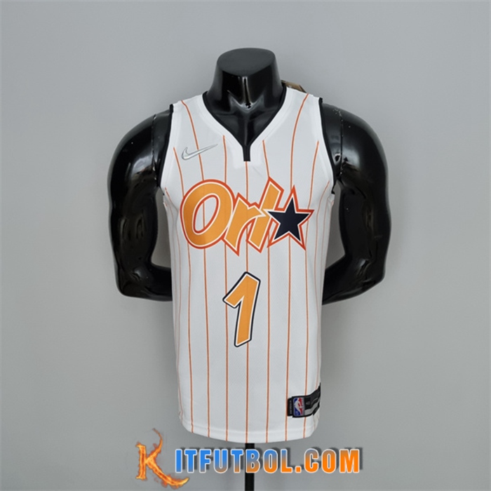 Camisetas Orlando Magic (McGrady #1) Blanco/Naranja 75th Anniversary