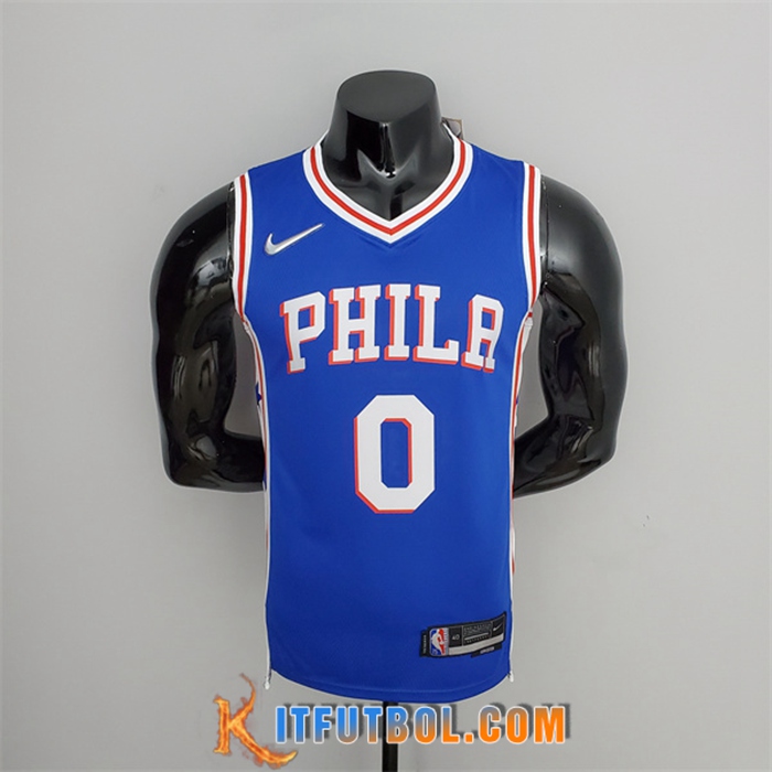 Camisetas Philadelphia 76ers (Maxey #0) Azul 75th Anniversary