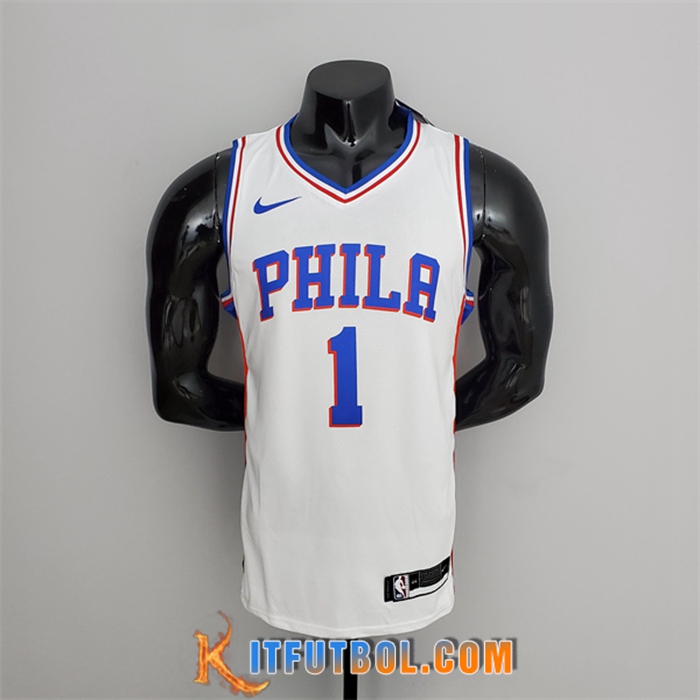 Camisetas Philadelphia 76ers (Harden #1) Blanco V-collerette