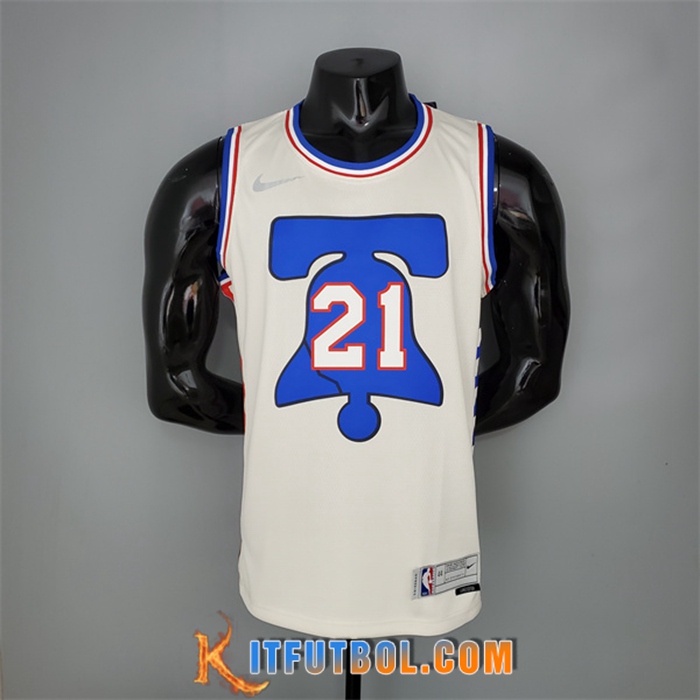 Camisetas Philadelphia 76ers (Embiid #21) 2021 Beige Bonus Edition