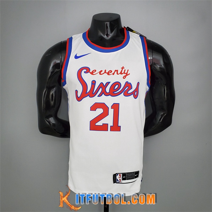 Camisetas Philadelphia 76ers (Embiid #21) 2021 Blanco Retro limited