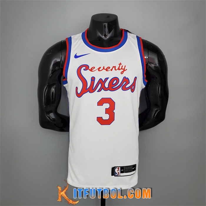 Camisetas Philadelphia 76ers (Iverson #3) 2021 Blanco Retro limited