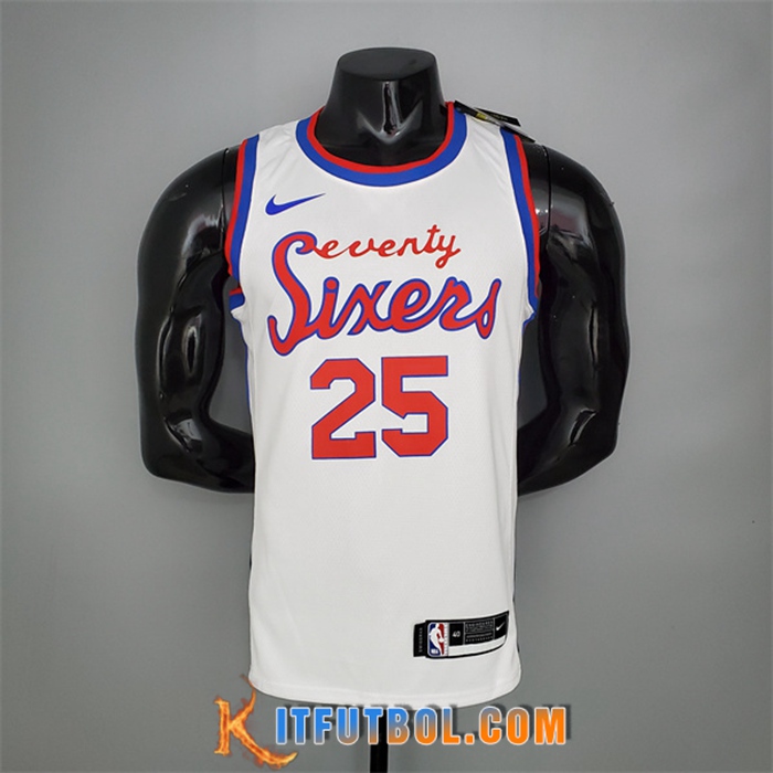 Camisetas Philadelphia 76ers (Simmons #25) 2021 Blanco Retro limited