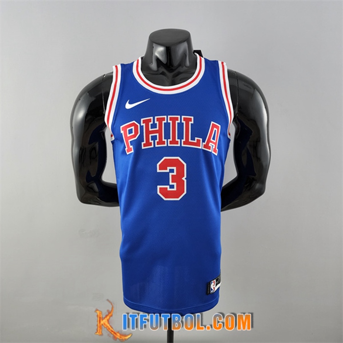 Camisetas Philadelphia 76ers (Iverson #3) Azul Retro Encolure Ronde