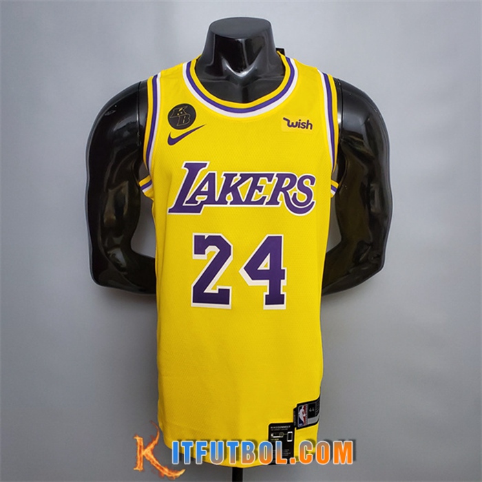 Camisetas Los Angeles Lakers (Bryant #24) Amarillo Encolure Ronde Commemorative Edition