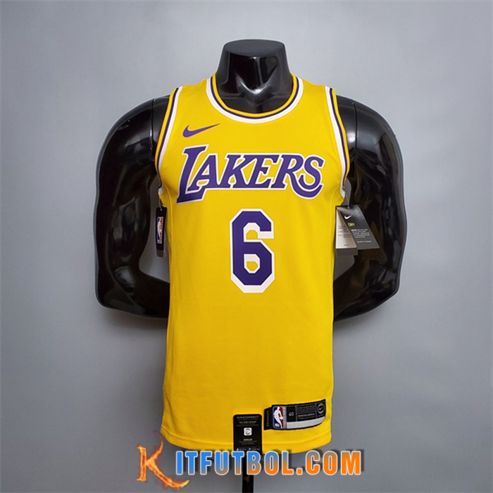 Camisetas Los Angeles Lakers (James #6) Amarillo Encolure Ronde