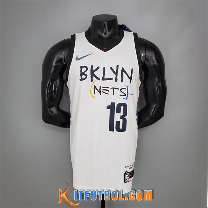 Camisetas Brooklyn Nets (Harden #13) Blanco Graffiti