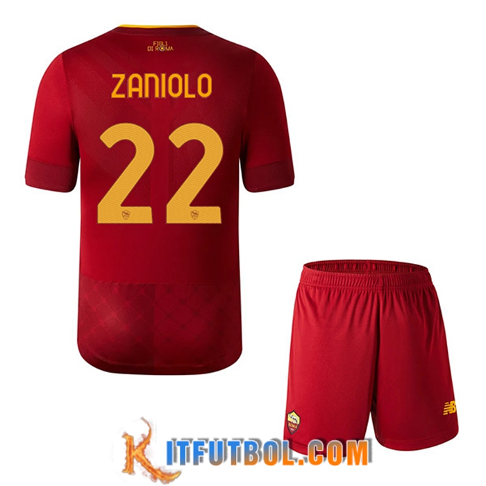 Camisetas De Futbol AS Roma (ZANIOLO #22) Ninos Primera 2022/23