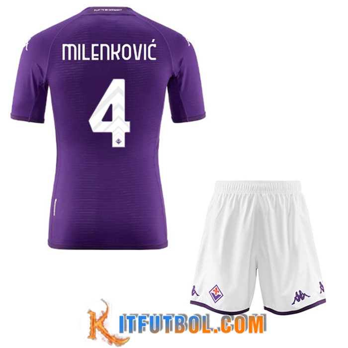 Camisetas De Futbol ACF Fiorentina (MILENKOVIĆ #4) Ninos Primera 2022/23
