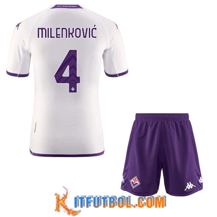 Camisetas De Futbol ACF Fiorentina (MILENKOVIĆ #4) Ninos Segunda 2022/23