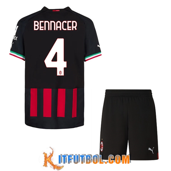 Camisetas De Futbol AC Milan (BENNACER #4) Ninos Primera 2022/23