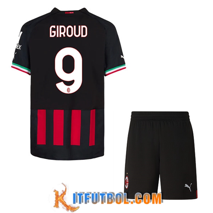 Camisetas De Futbol AC Milan (GIROUD #9) Ninos Primera 2022/23