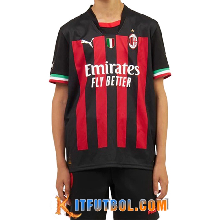 Nueva Camisetas De Futbol AC Milan Ninos Primera 2022/2023