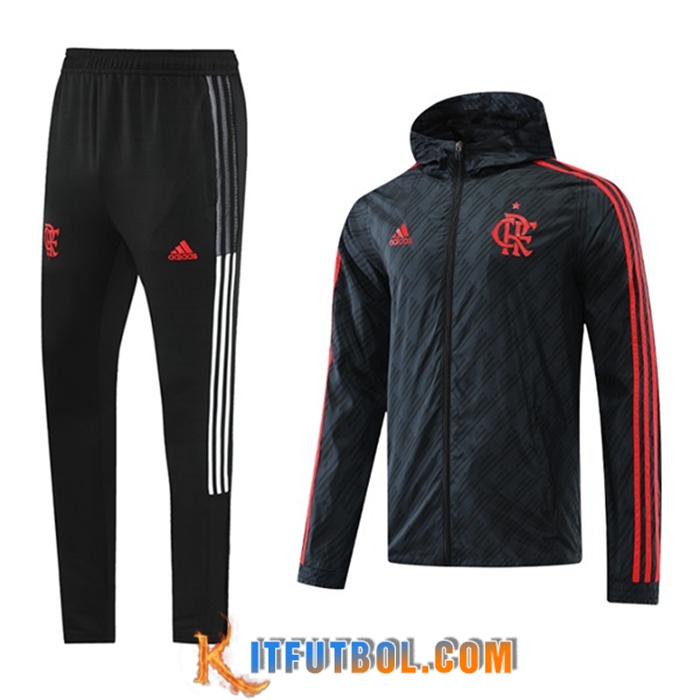 Chaqueta Con Capucha Chandal Rompevientos Flamengo Negro/Rojo 2022/2023