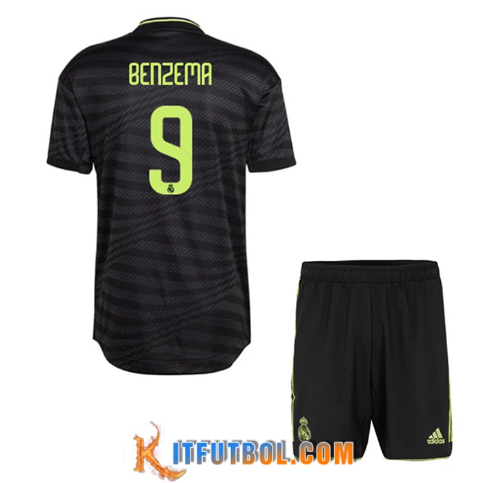 Camisetas De Futbol Real Madrid (BENZEMA #9) Ninos Tercera 2022/2023