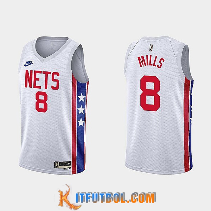 Camisetas Brooklyn Nets (MILLS #8) 2022/23 Blanco