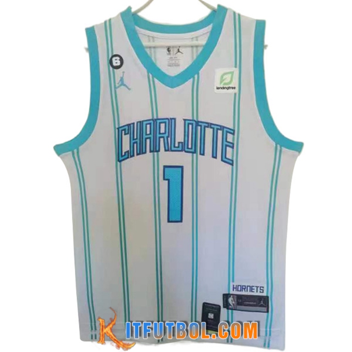 Camisetas Charlotte Hornets (BALL #1) 2022/23 Blanco/Azul