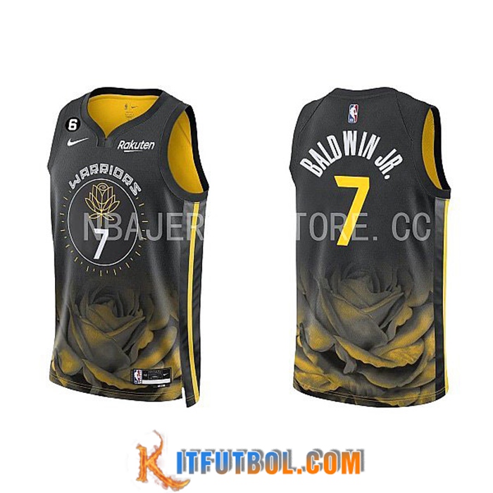 Camisetas Golden State Warriors (BALDWIN JR. #7) 2022/23 Negro/Amarillo