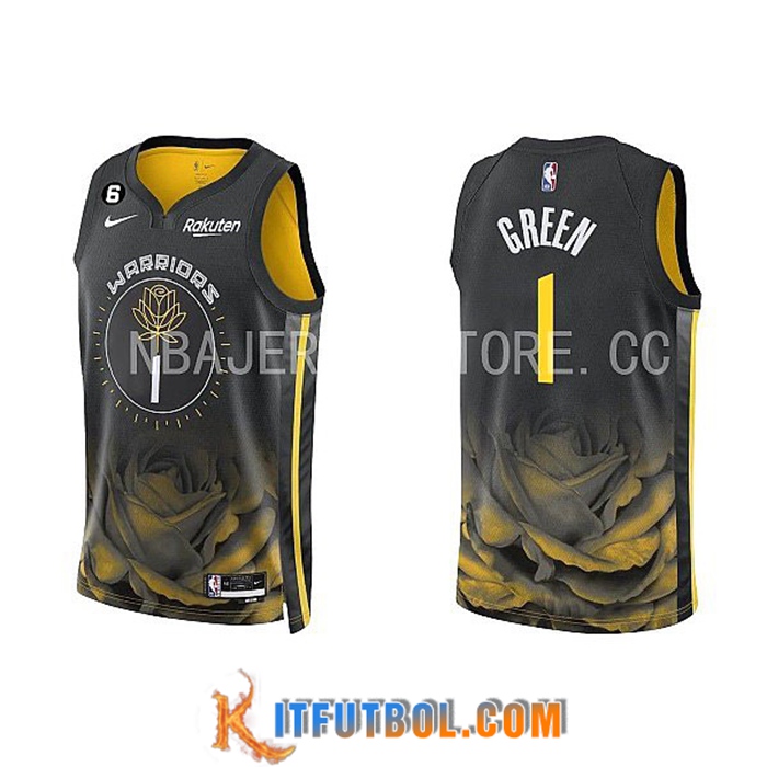 Camisetas Golden State Warriors (GREEN #1) 2022/23 Negro/Amarillo