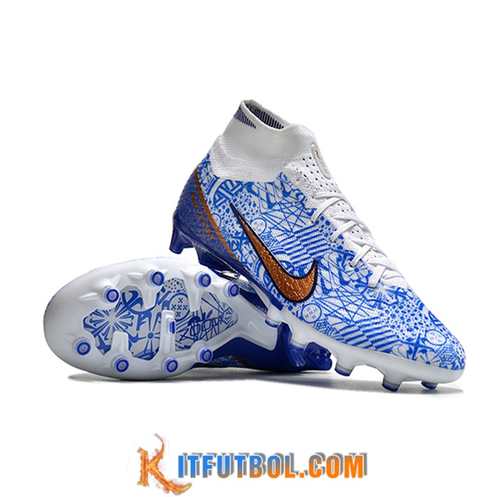 Nike Botas De Fútbol Air Zoom Mercurial High Gang Superfly IX Elite AG Azul/Blanco