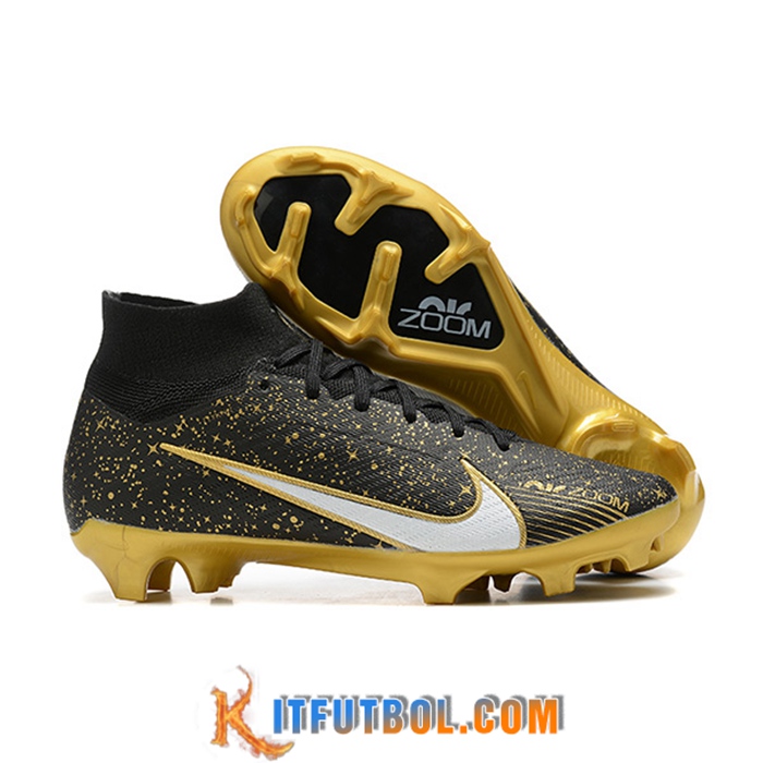 Nike Botas De Fútbol Air Zoom Mercurial High Gang Superfly IX Elite FG Negro/Dorado