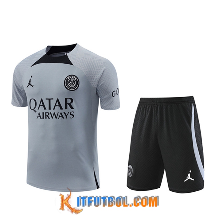 Camiseta Entrenamiento + Cortos Jordan PSG Gris Claro 2022/2023
