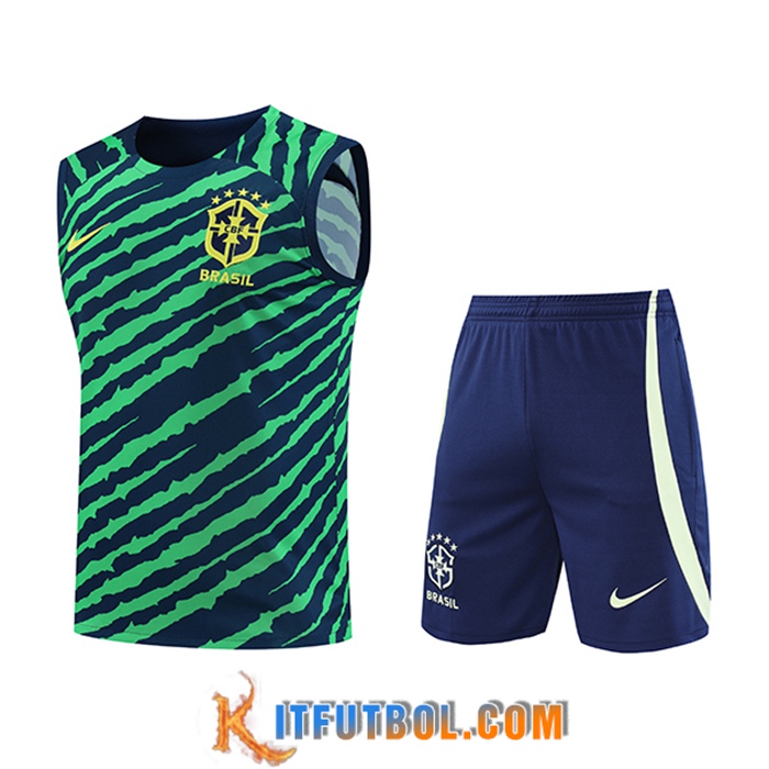 Camiseta Entrenamiento sin mangas + Cortos Brasil Verde/Azul 2022/2023