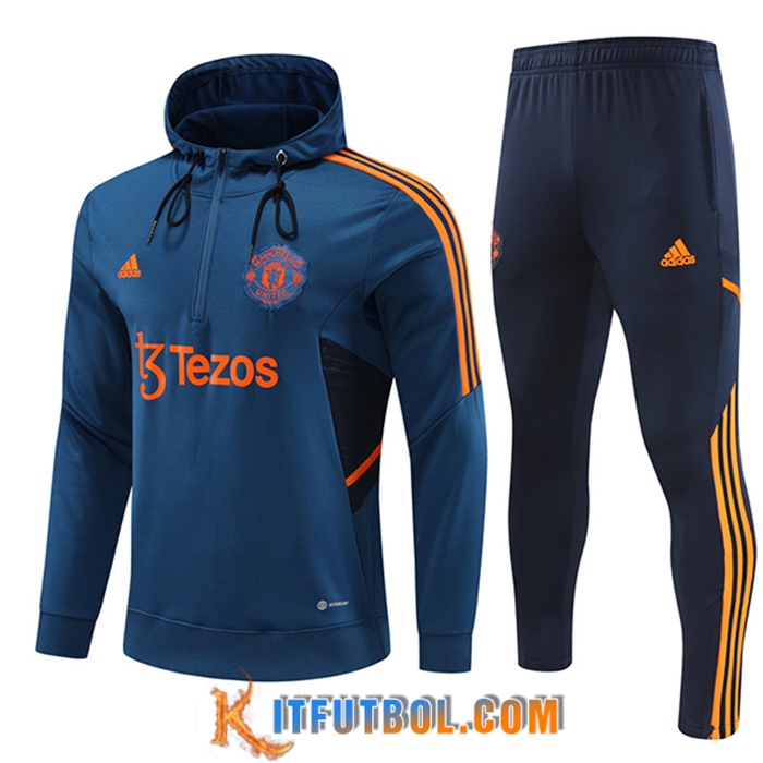 Rompevientos Chaqueta Con Capucha Chandal De Futbol Manchester United Azul 2022/2023