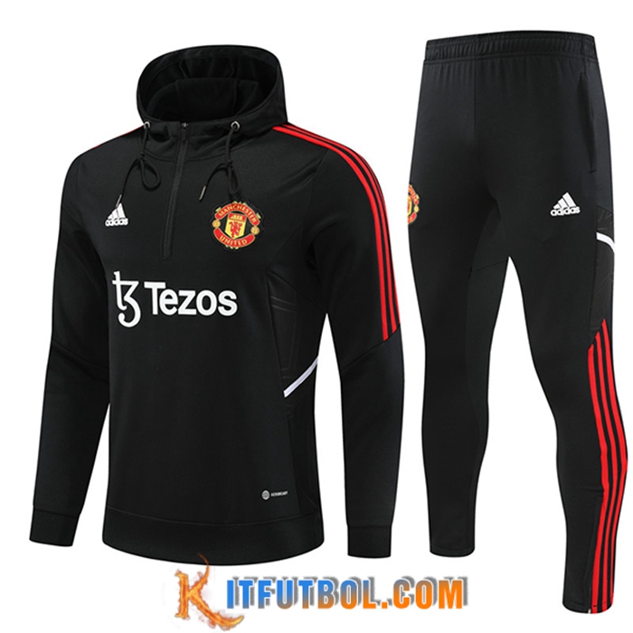 Rompevientos Chaqueta Con Capucha Chandal De Futbol Manchester United Negro 2022/2023