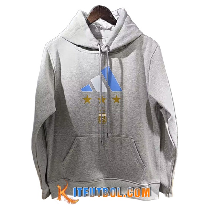 Sudadera De Entrenamiento Capucha Argentina 3 Stars (MESSI #10) Gris 2022/2023