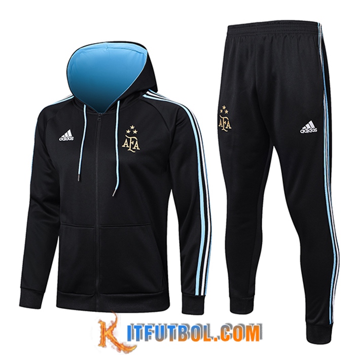 Chaqueta Con Capucha Chandal Rompevientos Argentina Negro 2022/2023