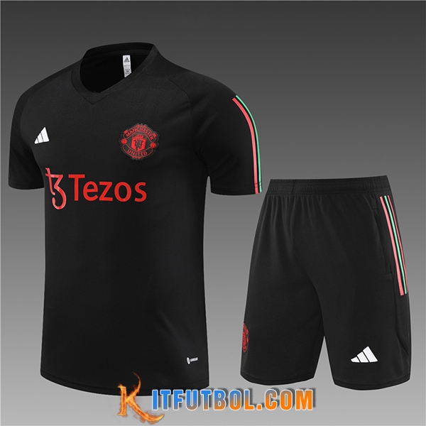 Camiseta Entrenamiento + Cortos Manchester United Ninos Negro 2023/2024