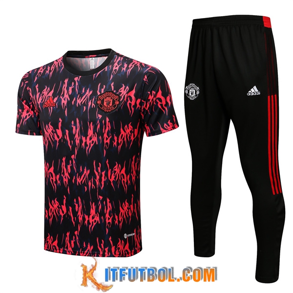 Camiseta Entrenamiento Manchester United + Pantalones Negro/Rojo 2022/2023