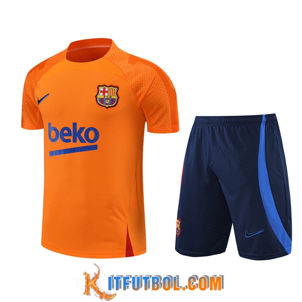 Camiseta Entrenamiento FC Barcelona + Cortos Naranja 2022/2023