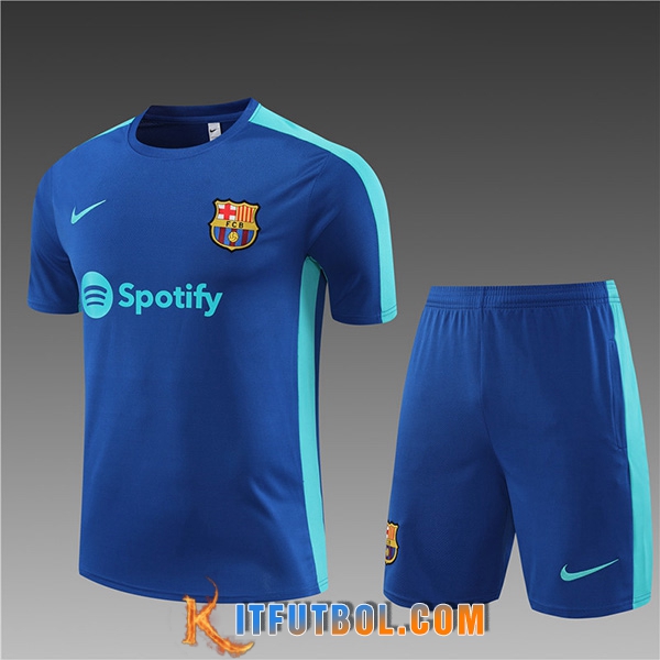 Camiseta Entrenamiento + Cortos Barcellona Ninos Azul 2023/2024