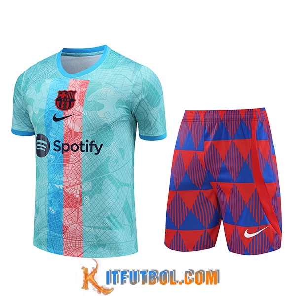 Camiseta Entrenamiento + Cortos FC Barcelona Azul Claro 2023/2024 -02