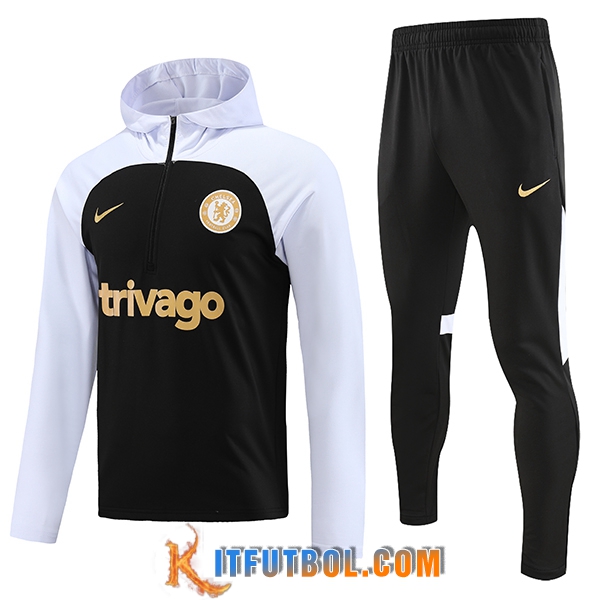 Chaqueta Con Capucha Chandal FC Chelsea Negro/Blanco 2023/2024