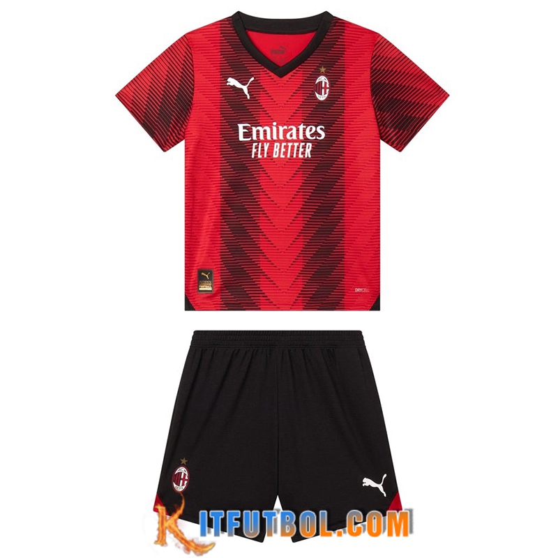 Nueva Camisetas De Futbol AC Milan Ninos Primera 2023/2024