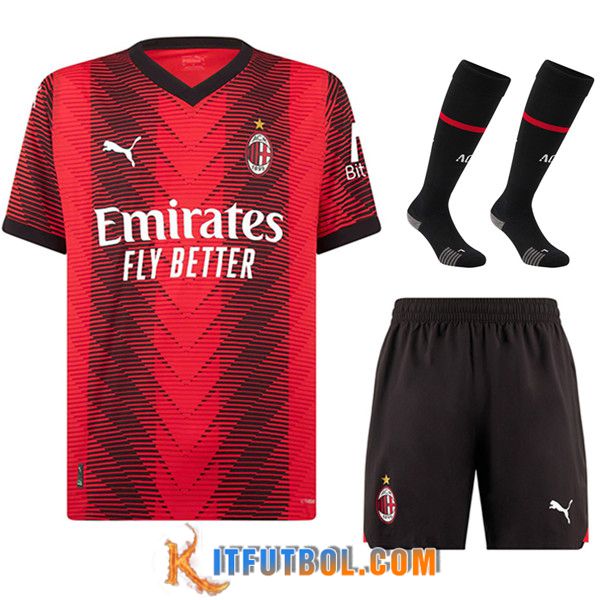 Camisetas Futbol AC Milan Primera (Cortos + Calcetines) 2023/2024