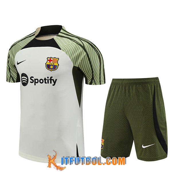 Camiseta Entrenamiento + Cortos FC Barcellona Blanco/Verde 2023/2024