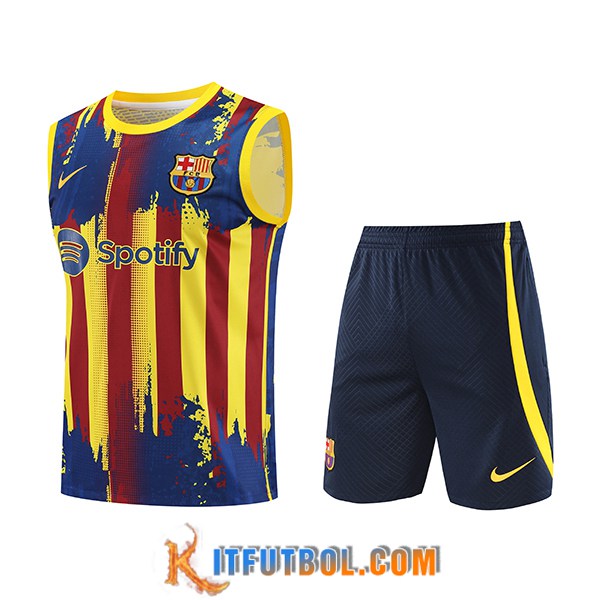 Camiseta Entrenamiento sin mangas + Cortos FC Barcellona Amarillo/Rojo/Azul 2023/2024